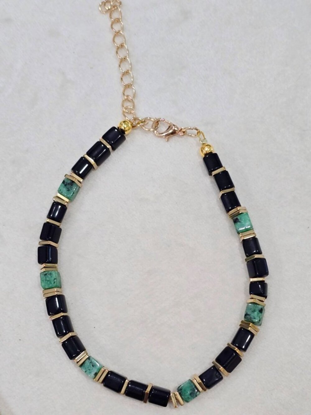 Handmade ✦ Black Onyx & Dragons Blood Stone Bracelet ✦ Gold Hematite Adjustable - Picture 8 of 11